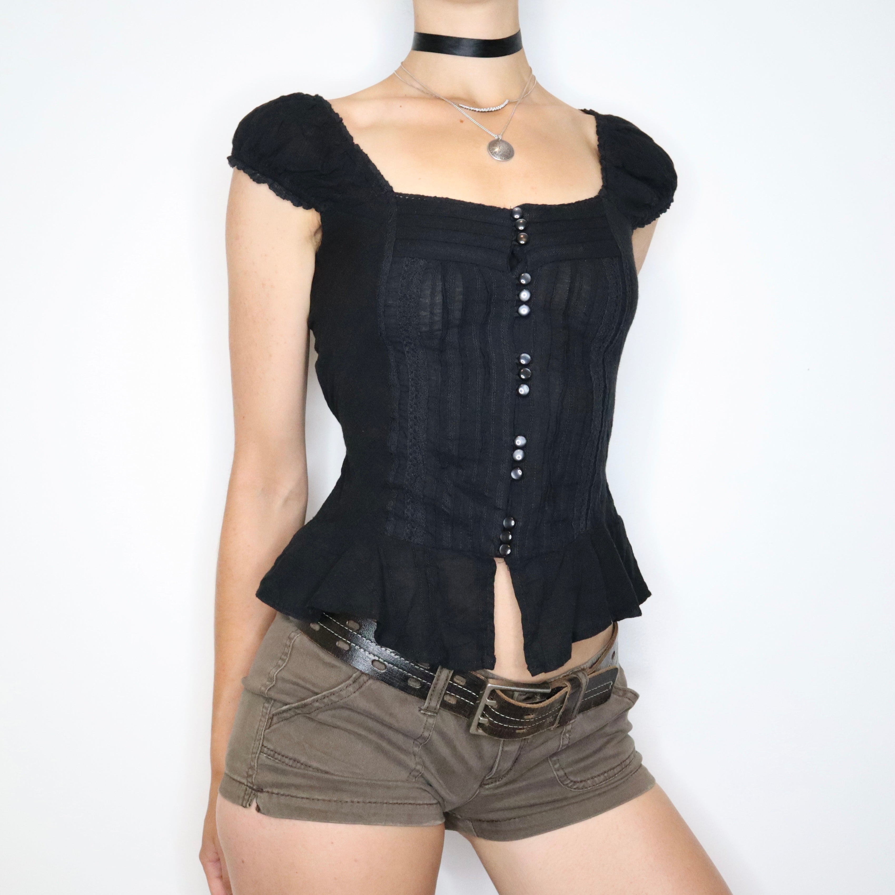 Black Button Up Blouse (XS-S) 