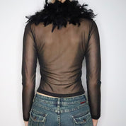 Black Feather Trim Cardigan (S-M)