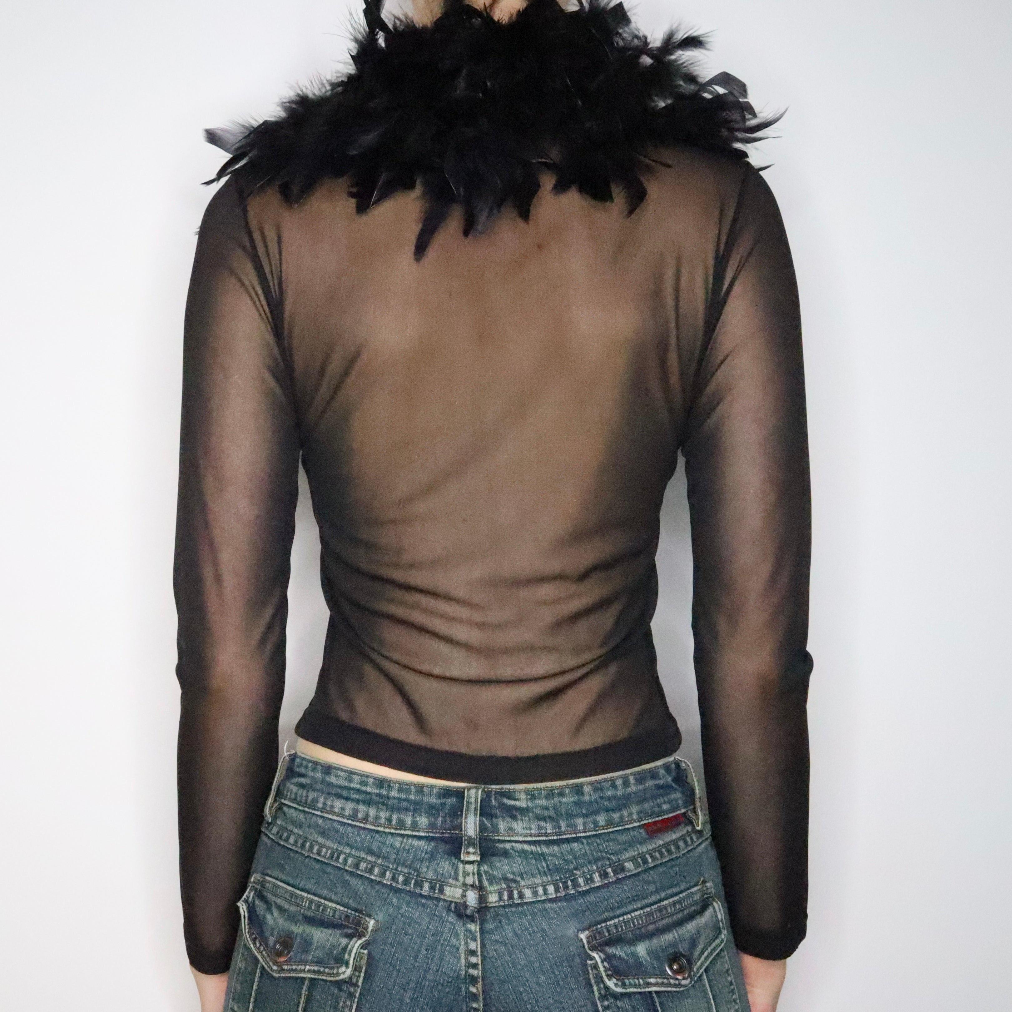 Black Feather Trim Cardigan (S-M)