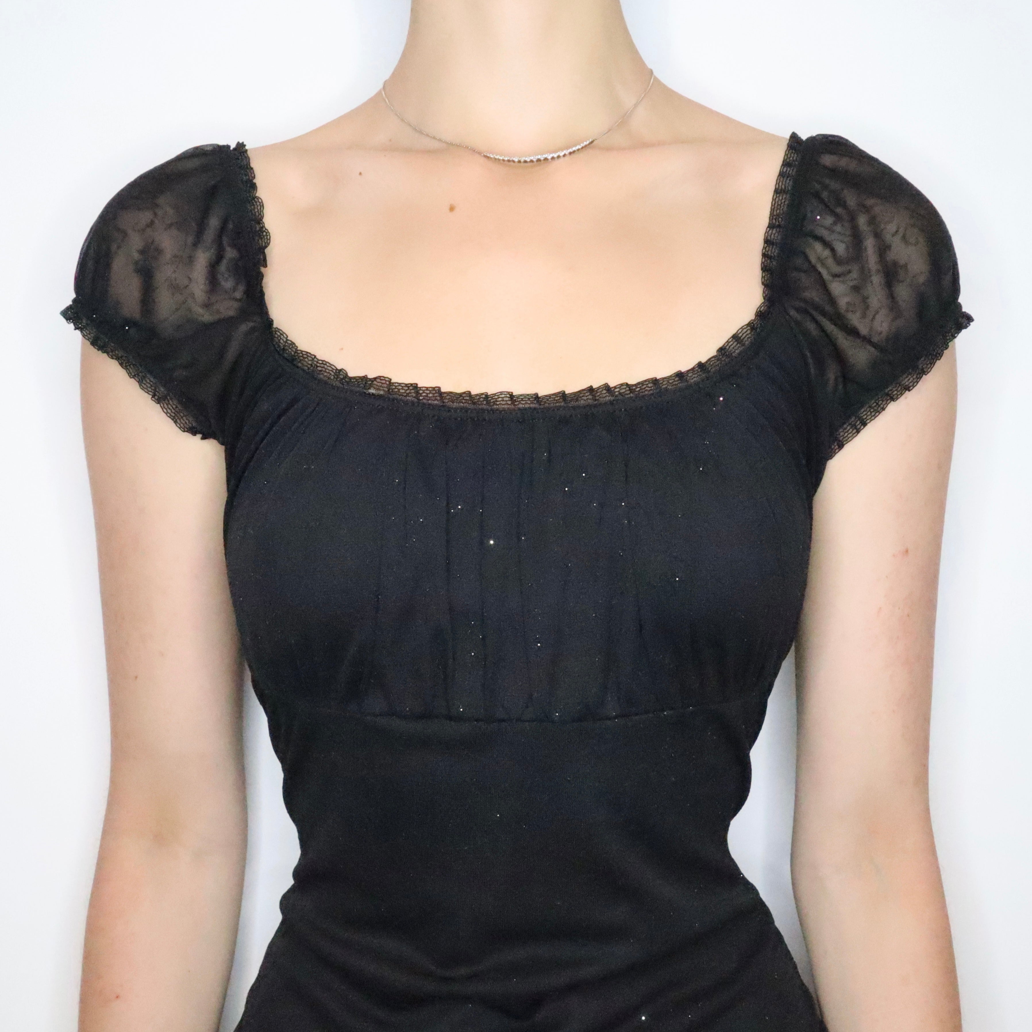 Black Glitter Milkmaid Dress (M-L)