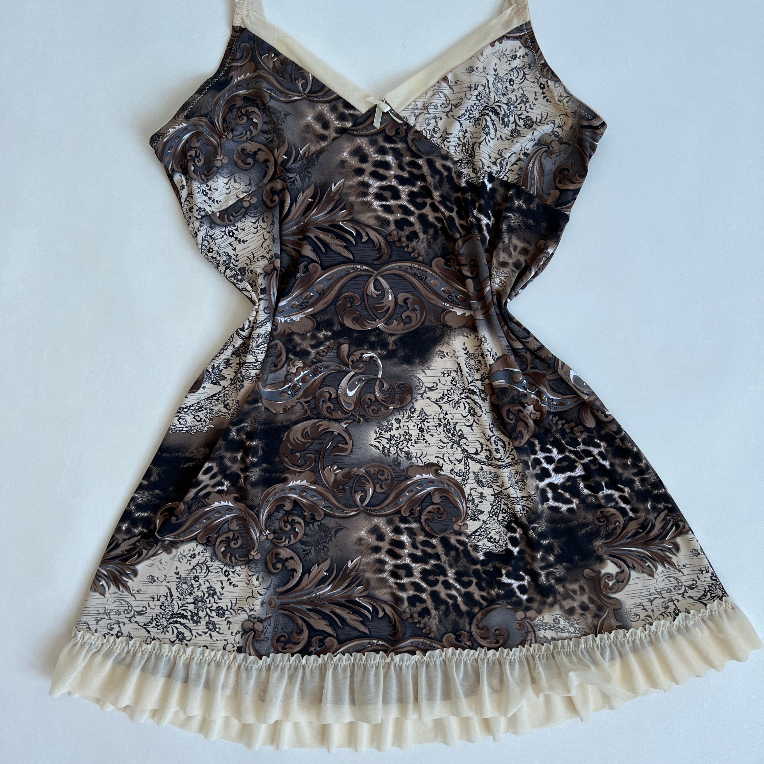 mixed print babydoll slip