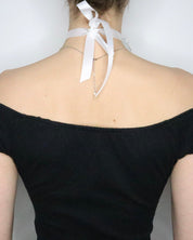 Pale Blue Silk Flower Choker 