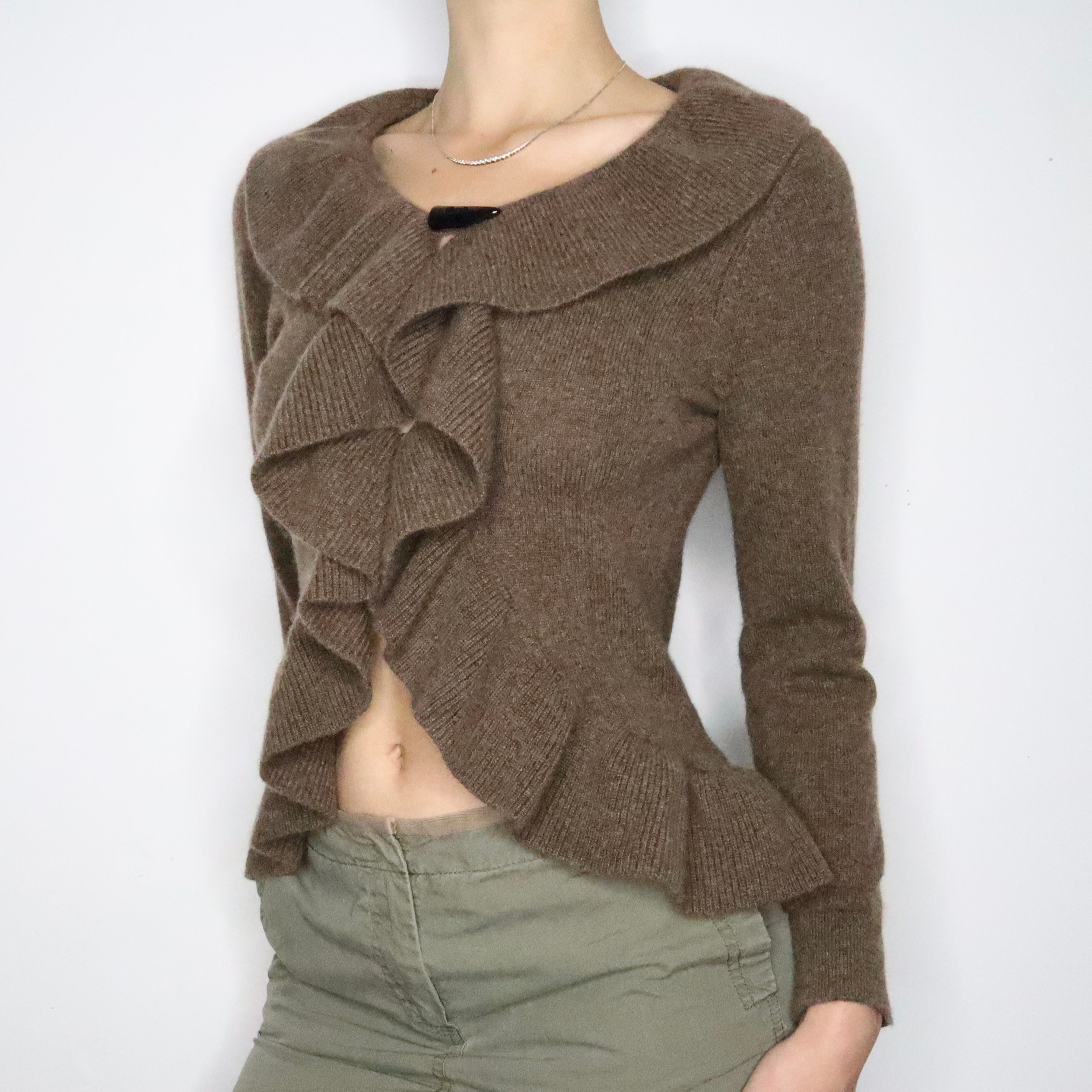 Brown Cashmere Ruffle Cardigan (S-M)