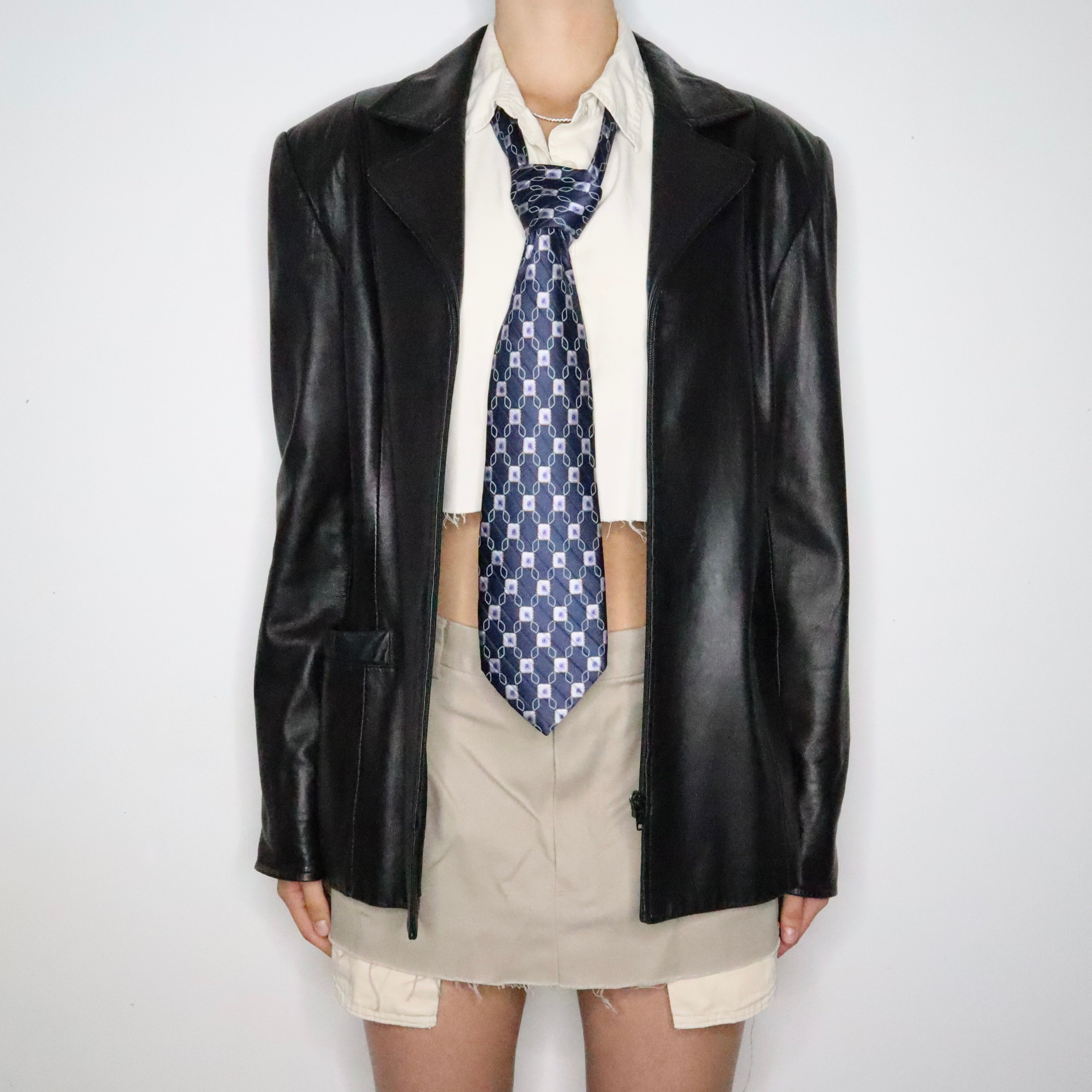 Black Leather Zip Up Jacket (L-XL)