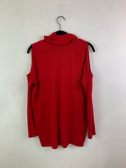 Red turtleneck cutout top