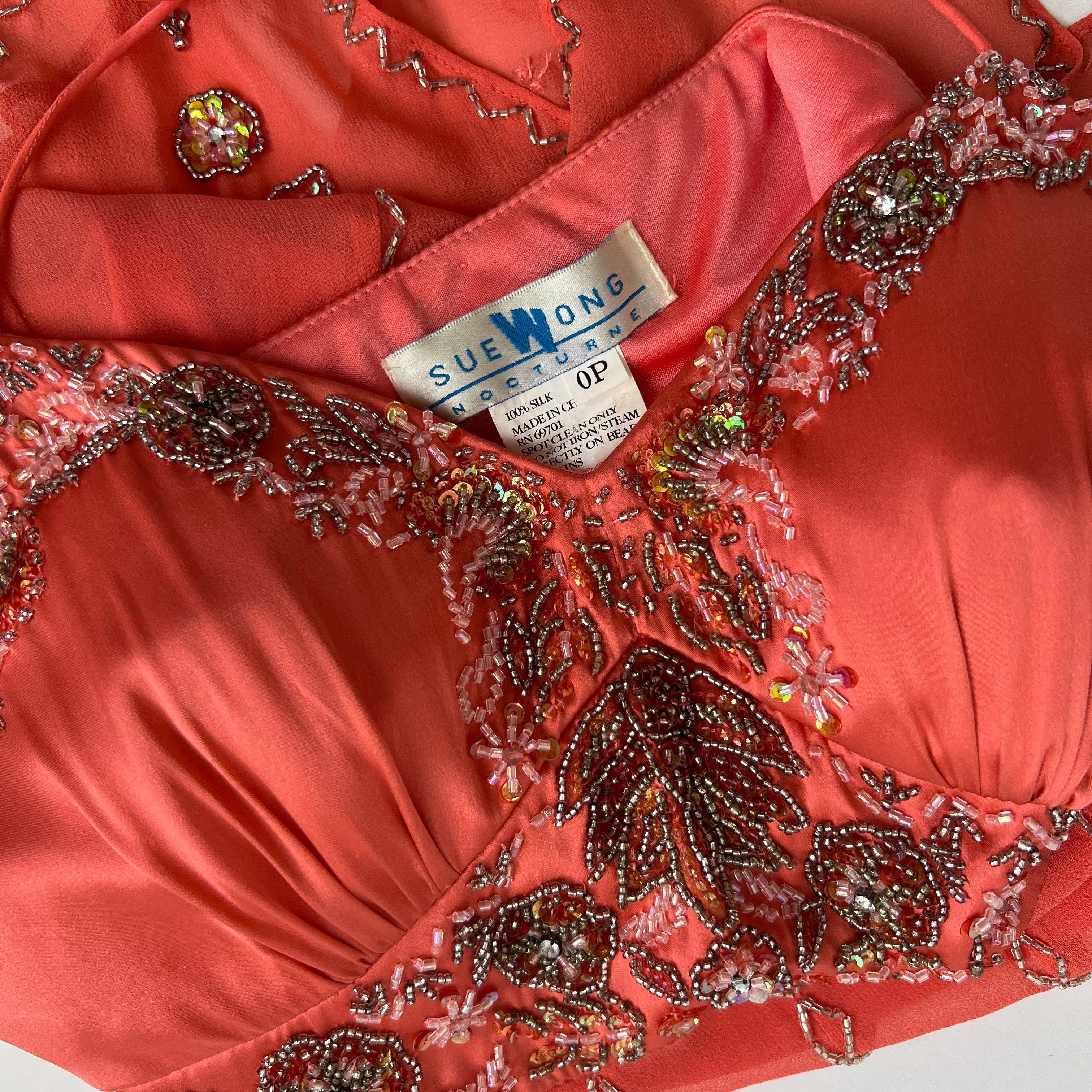 Beaded silk peach fairy dress - s