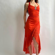 Y2K orange halter maxi dress (L)