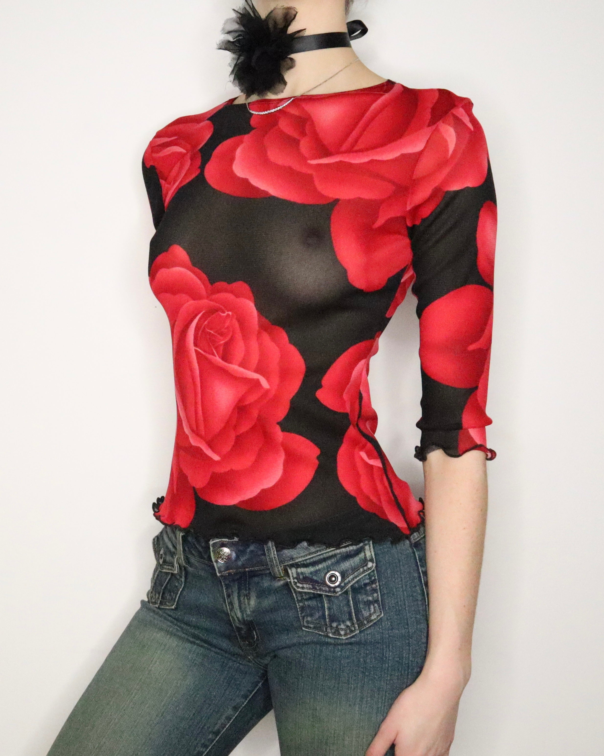 Rose Graphic Mesh Top (Medium)