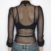 Black Mesh Ruffle Blouse (Small)