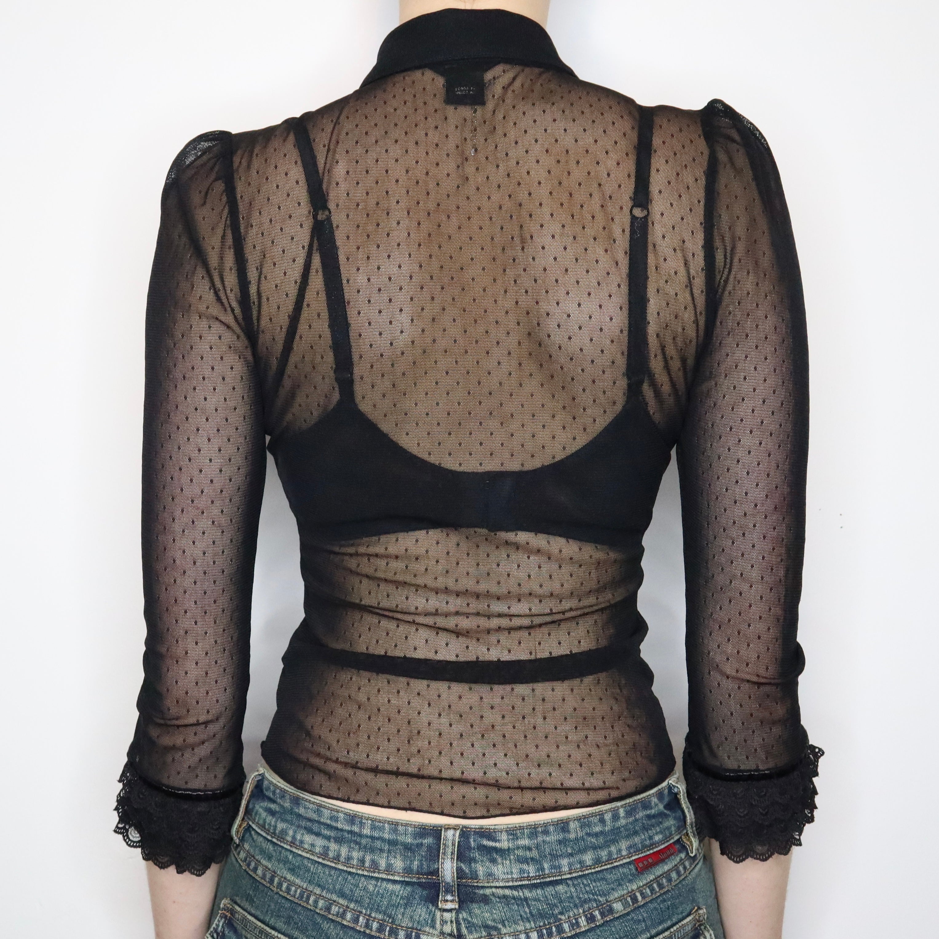 Black Mesh Ruffle Blouse (Small)