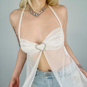 Sheer Crystal Heart Halter Top