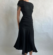 80s black crepe dress