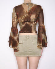 Brown Paisley Bell Sleeve Top (XS) 
