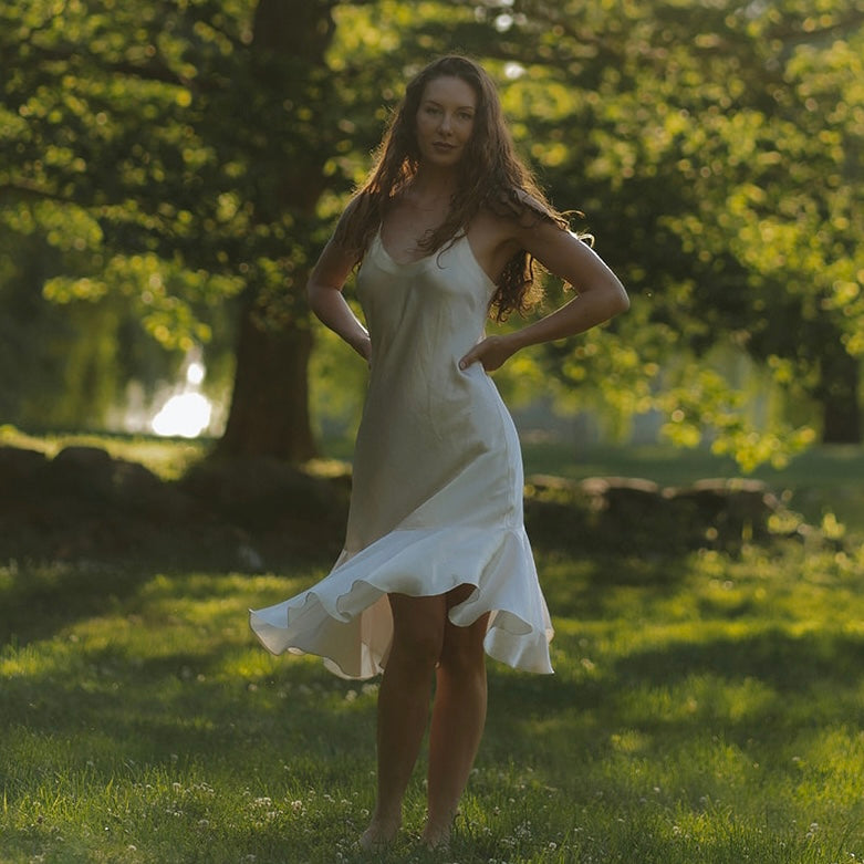 Vintage satin ivory midi slip