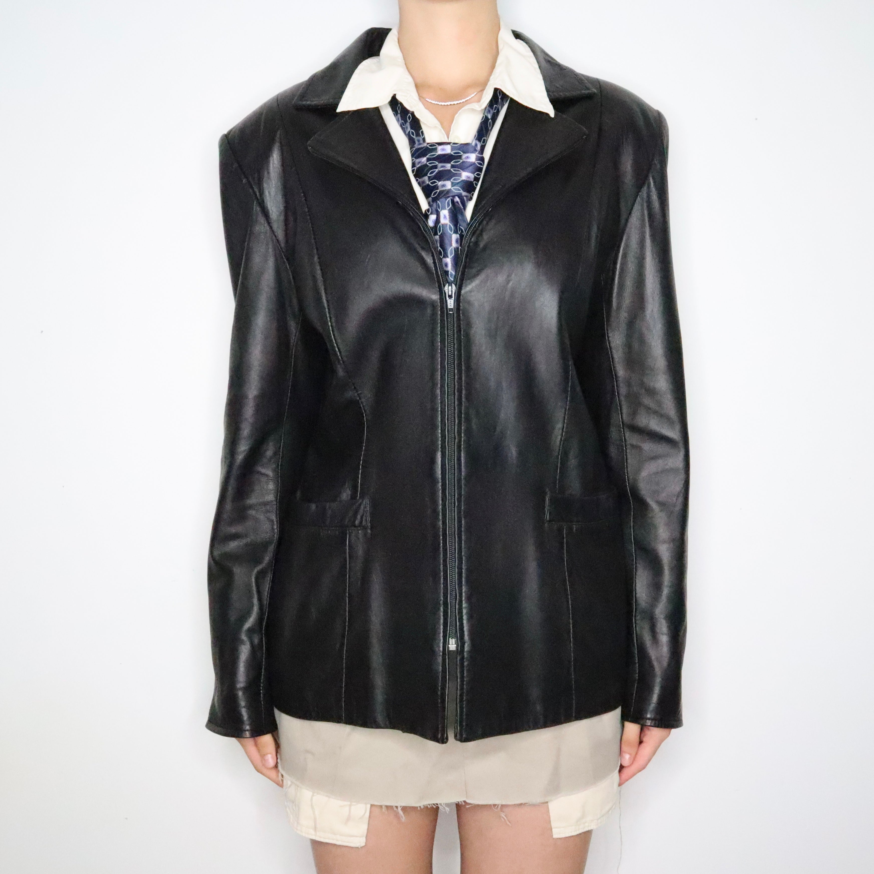 Black Leather Zip Up Jacket (L-XL)