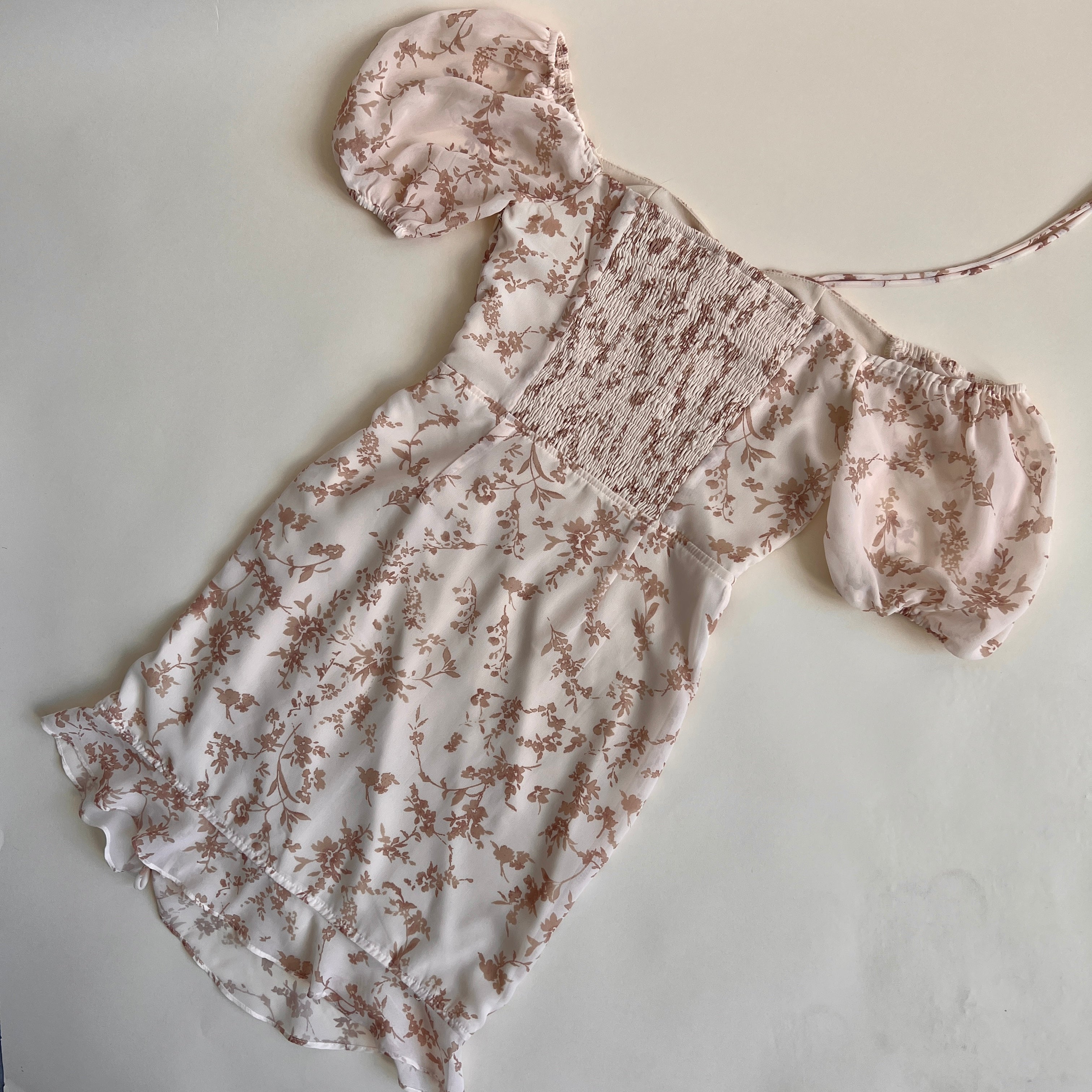 Beige floral cut out dress s
