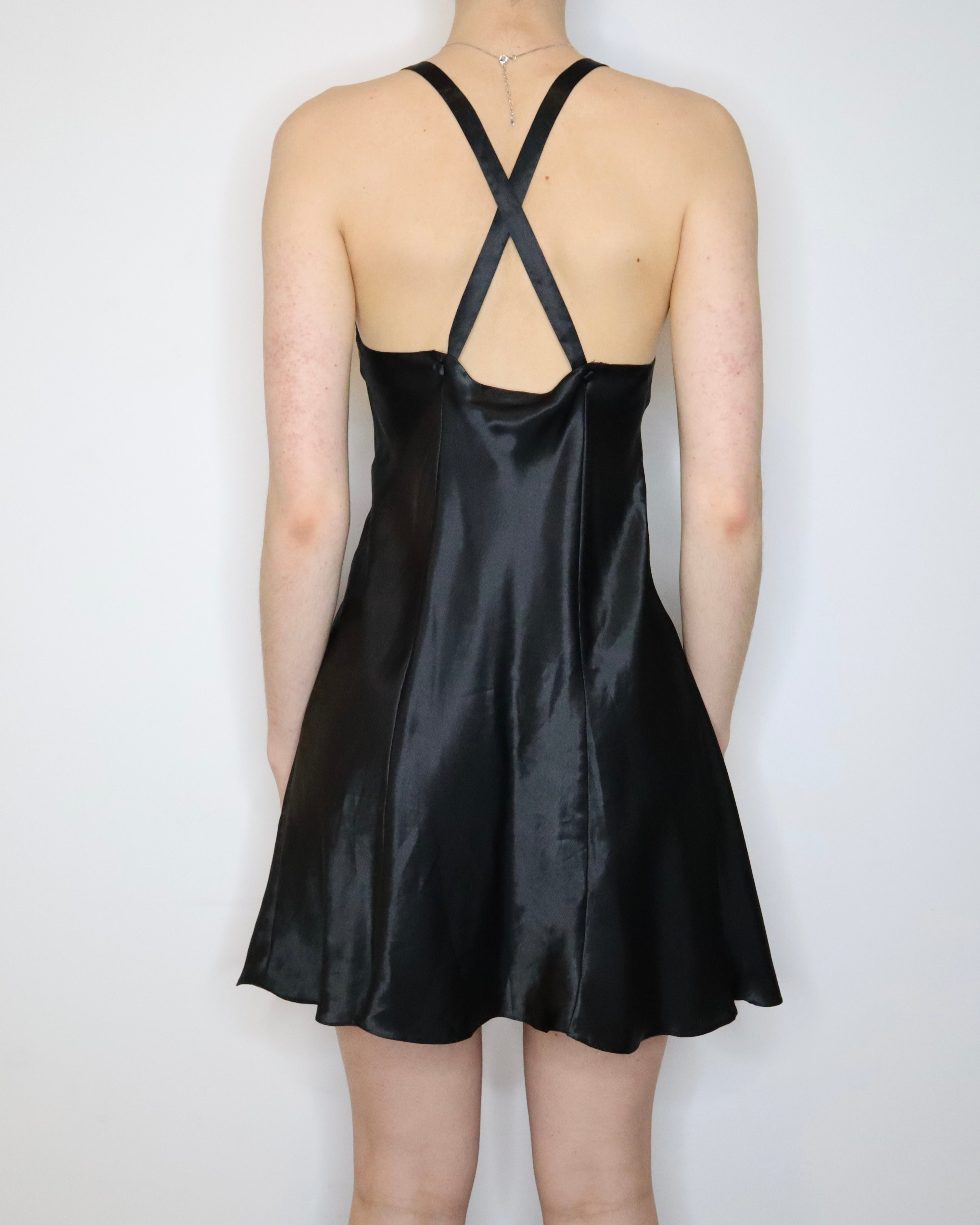 Black Satin Slip Dress (Medium) 