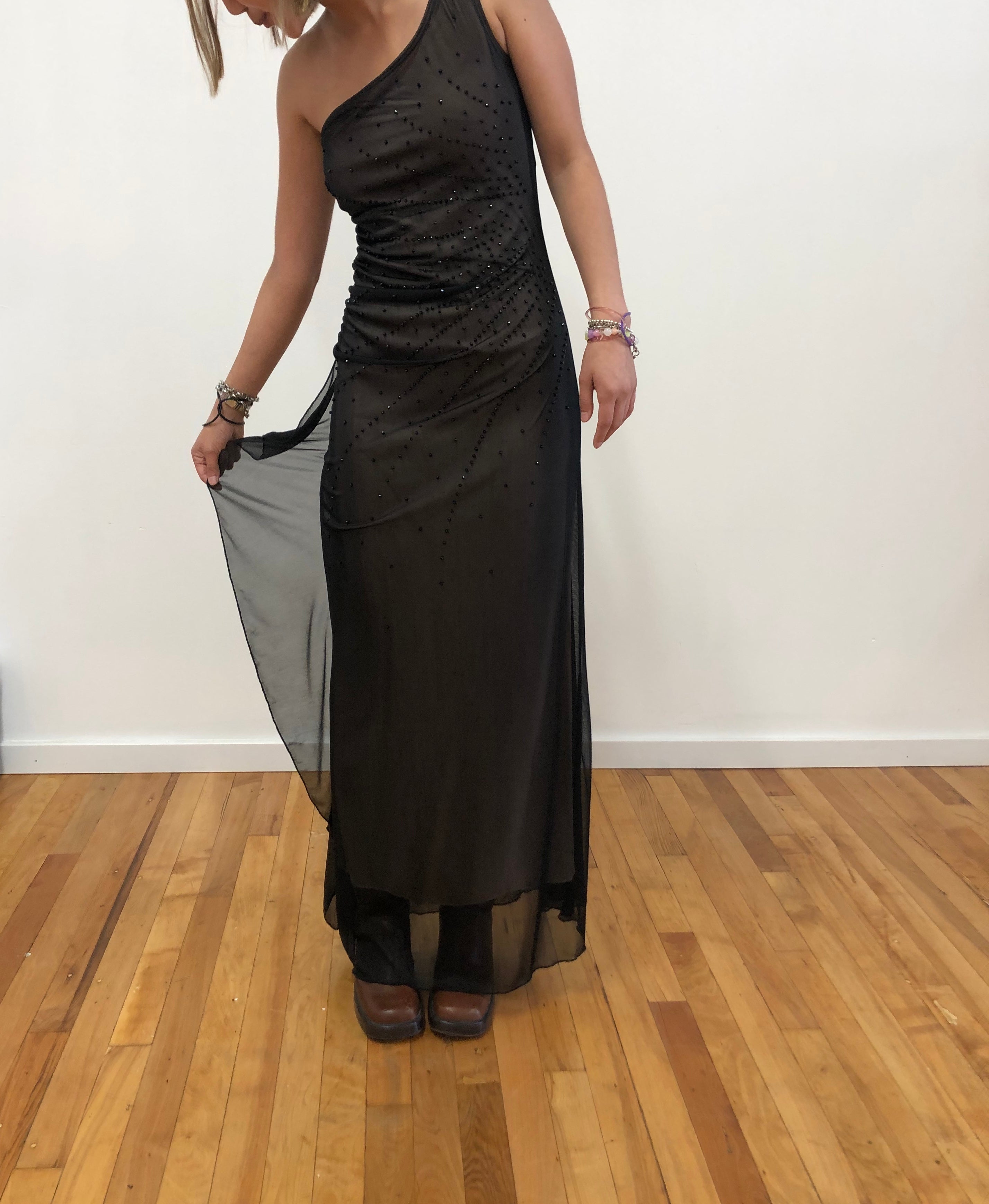 One shoulder black dress