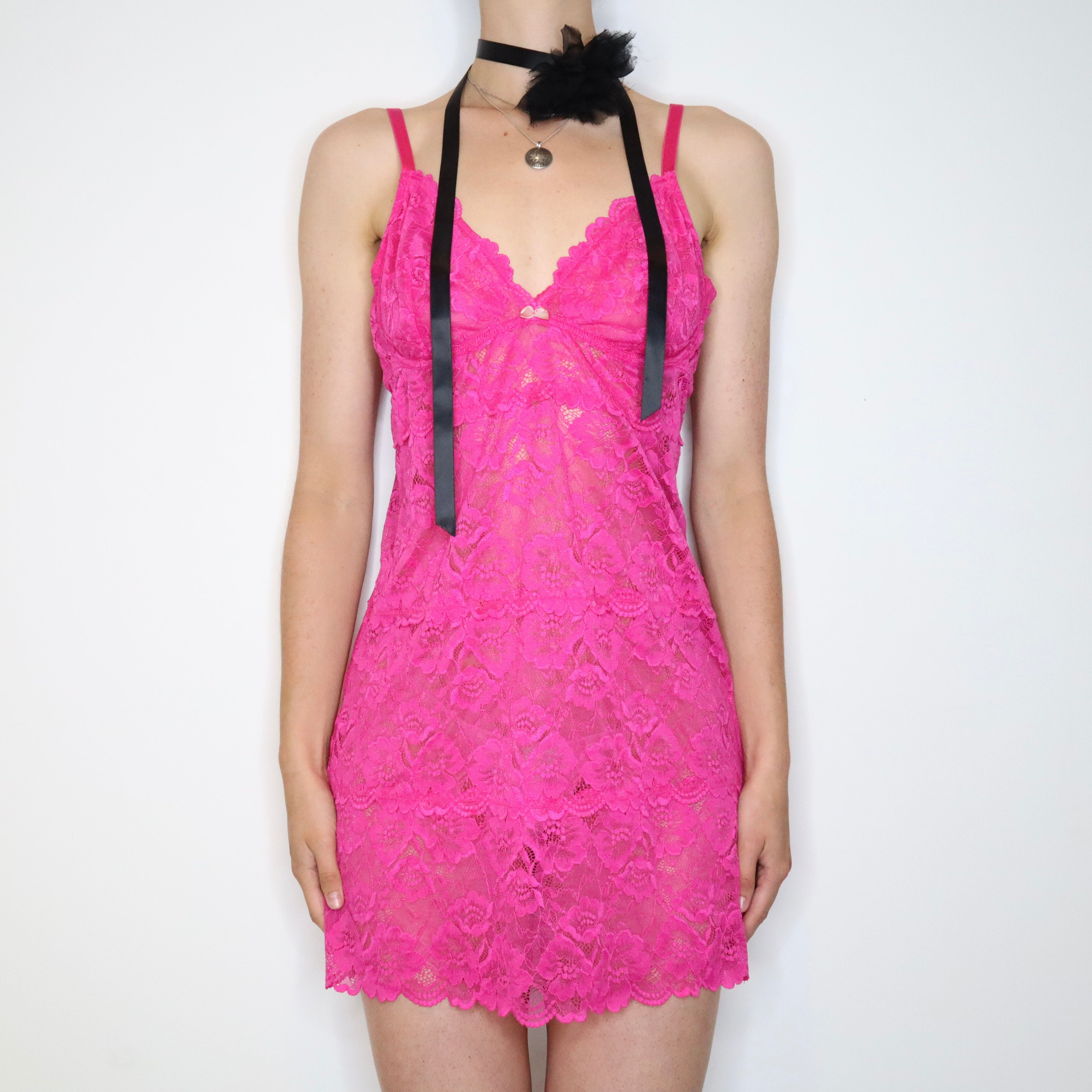 Pink Lace Slip Dress (L-XL) Holy Thrift Pink Lace Slip Dress (L-XL) Holy Thrift