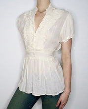 White Ruffle Blouse (L-XL) 