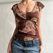 Brown paisley babydoll top L