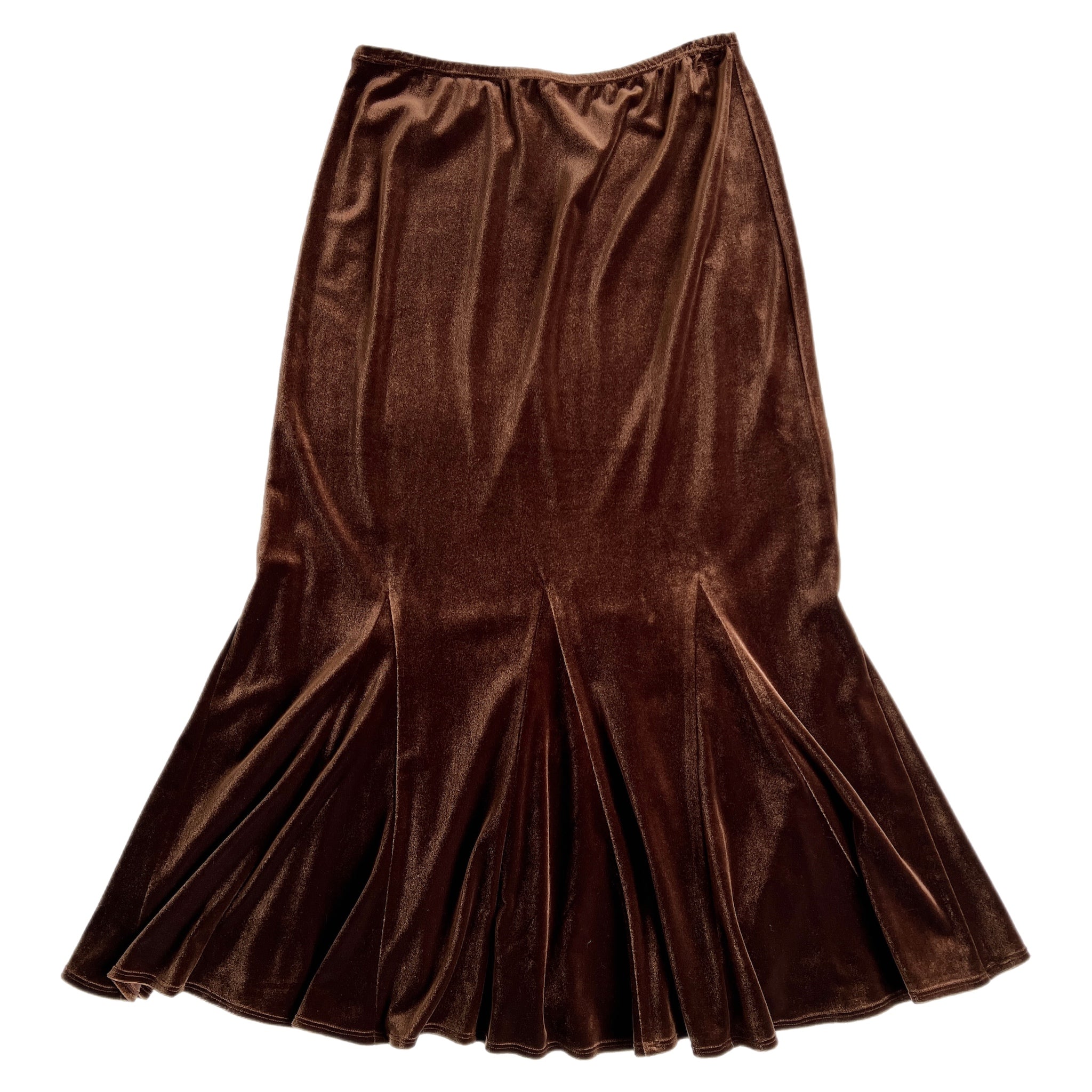 Brown velvet midi skirt