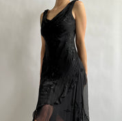 90s Black floral beaded maxi dress (L)