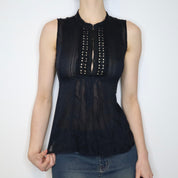 Black Babydoll Peasant Blouse (M-L) 