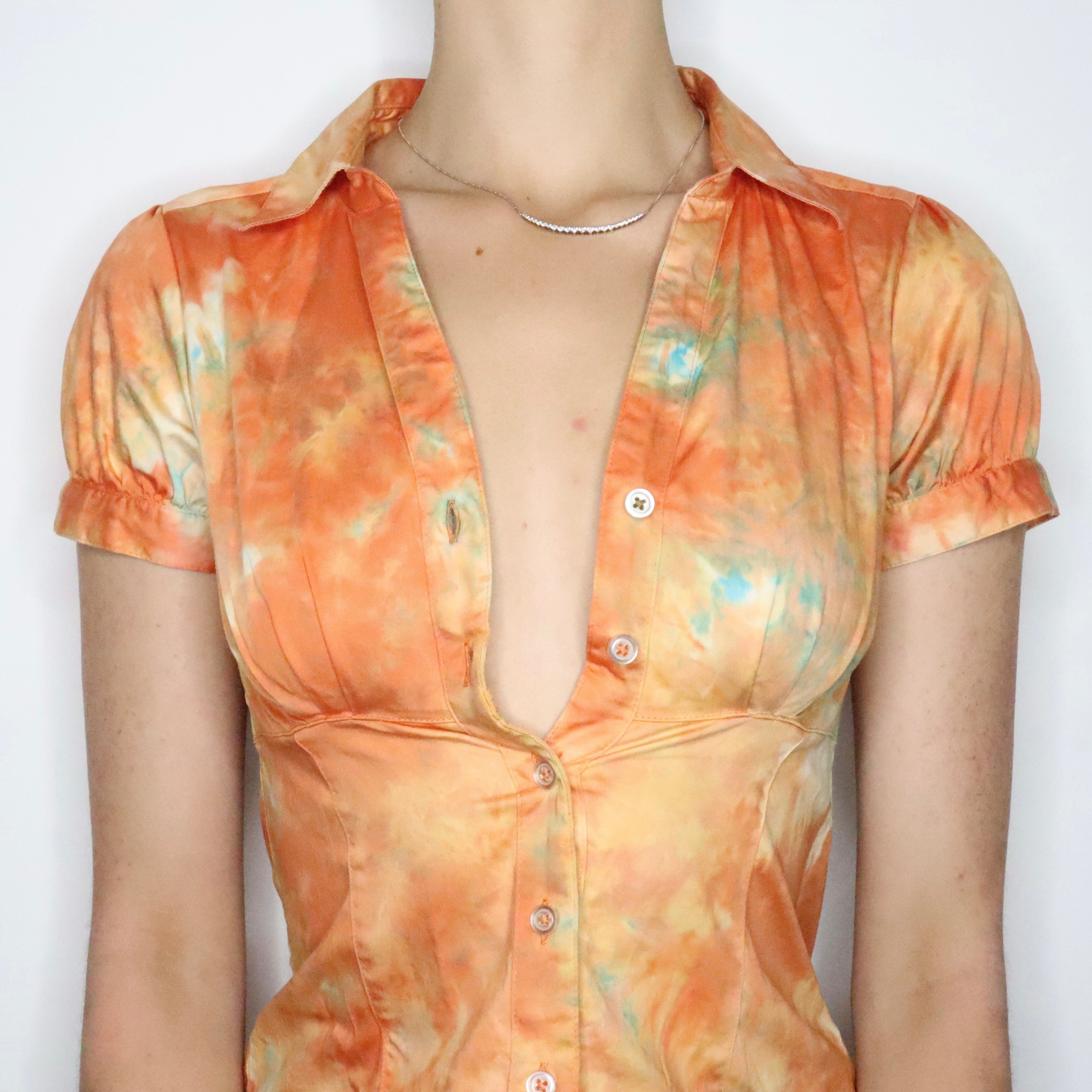 Orange Tie Dye Button Up Blouse (XS-S) 