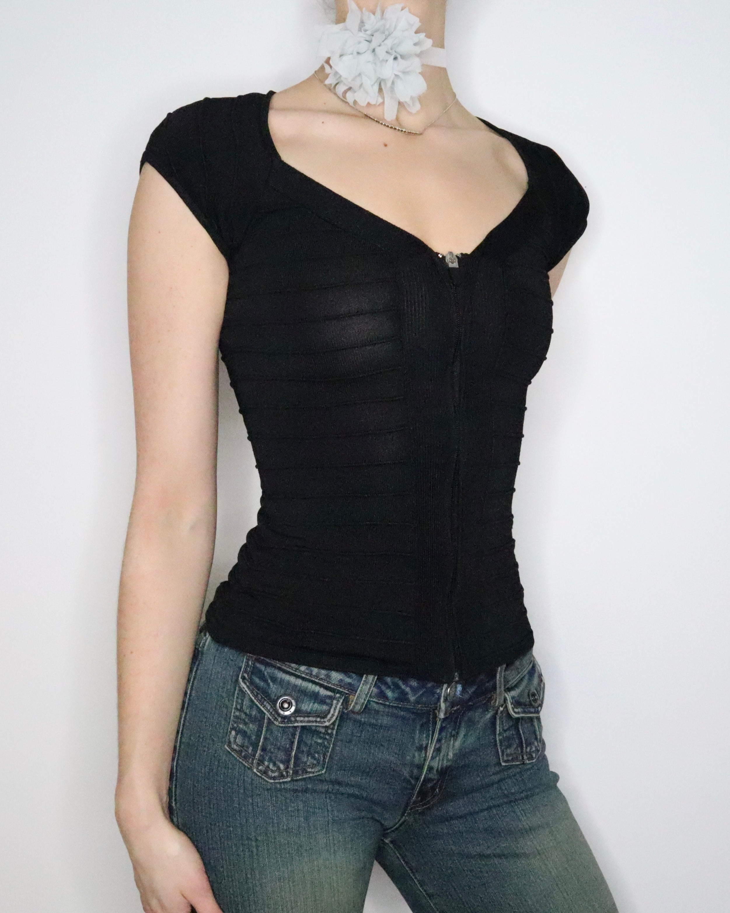 Black Zip Up Top (XS) 