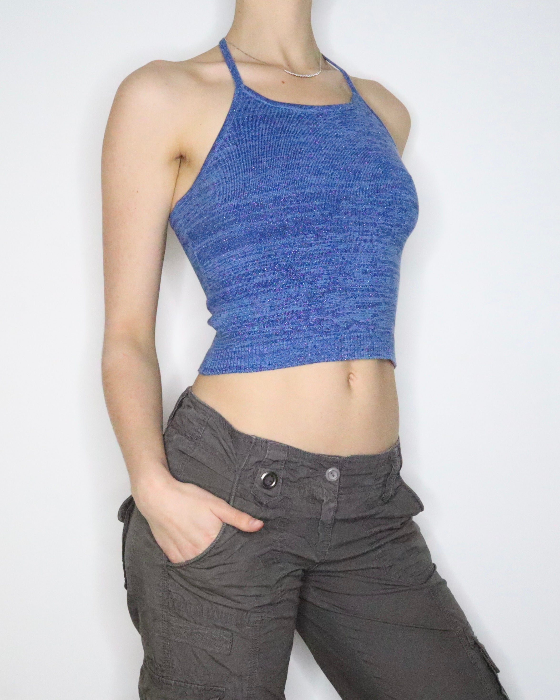 Blue Glitter Halter Top (S-M) 