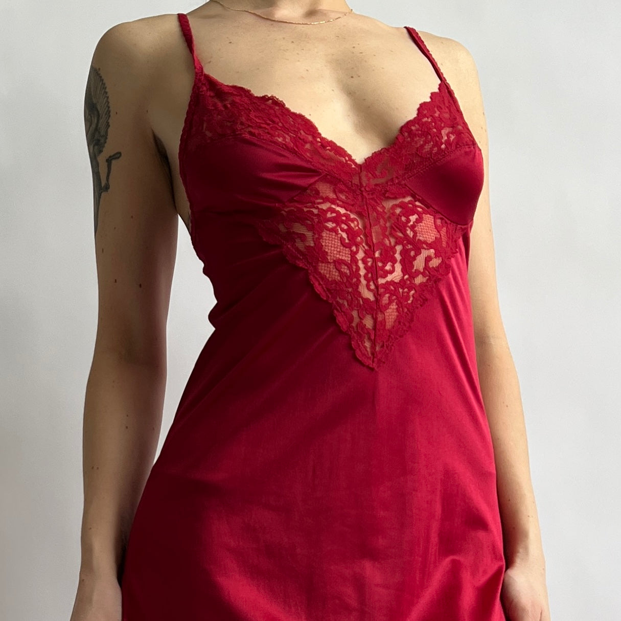 Vintage red satin maxi slip (L)