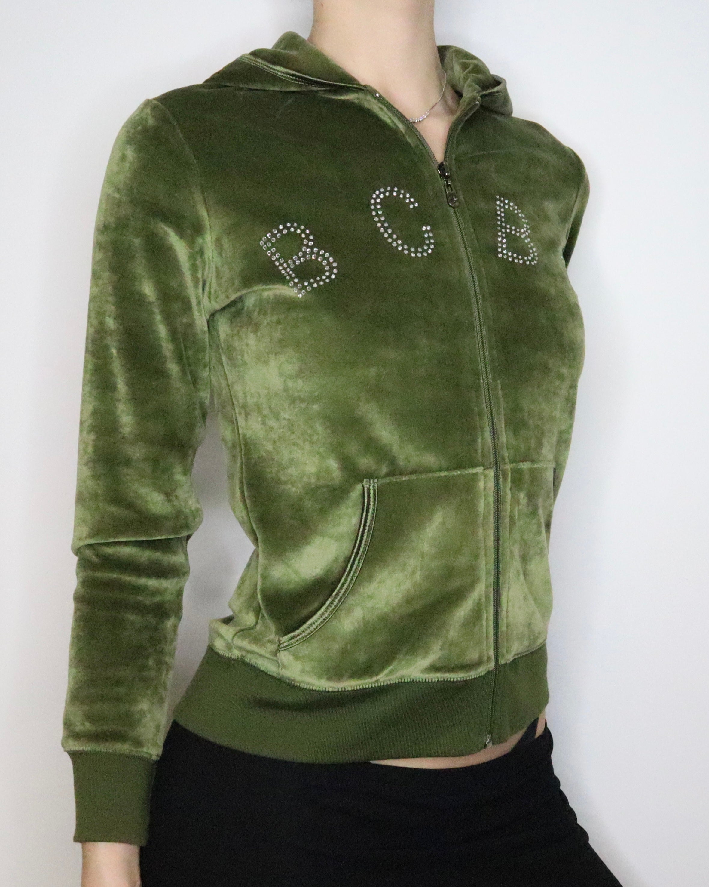 Green Velour Zip Up Hoodie (S-M) 