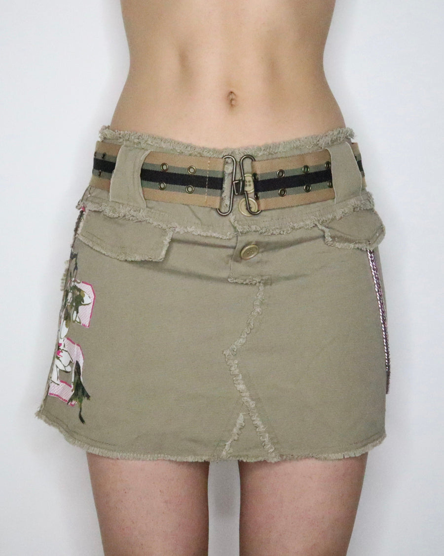 Khaki Belted Mini Skirt (Small) 