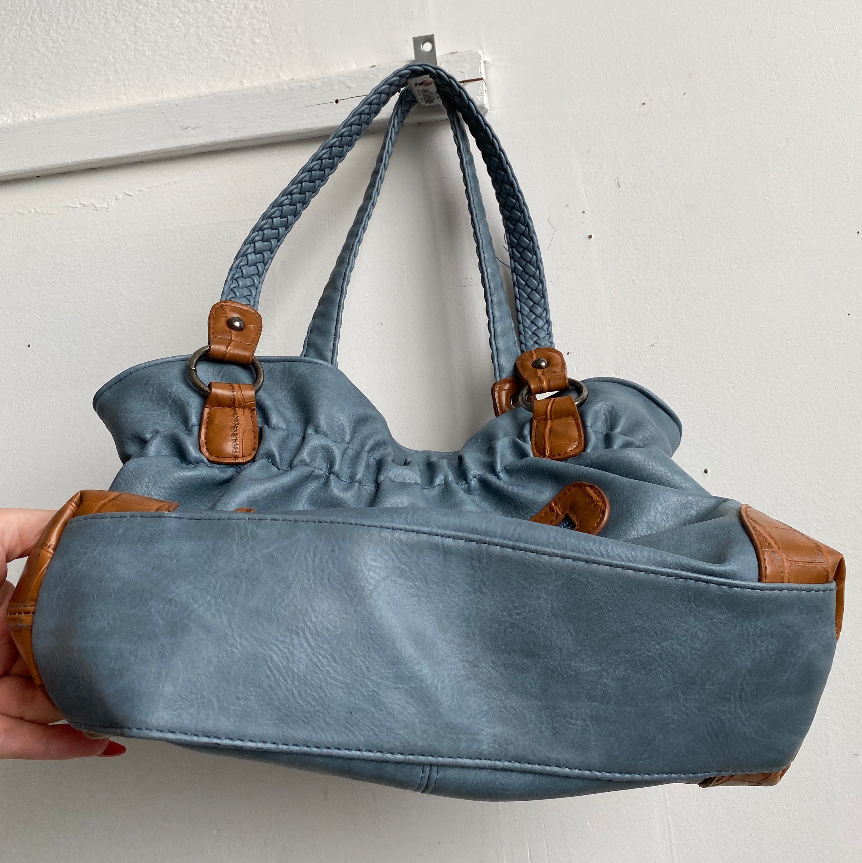 Blue & brown leather bag