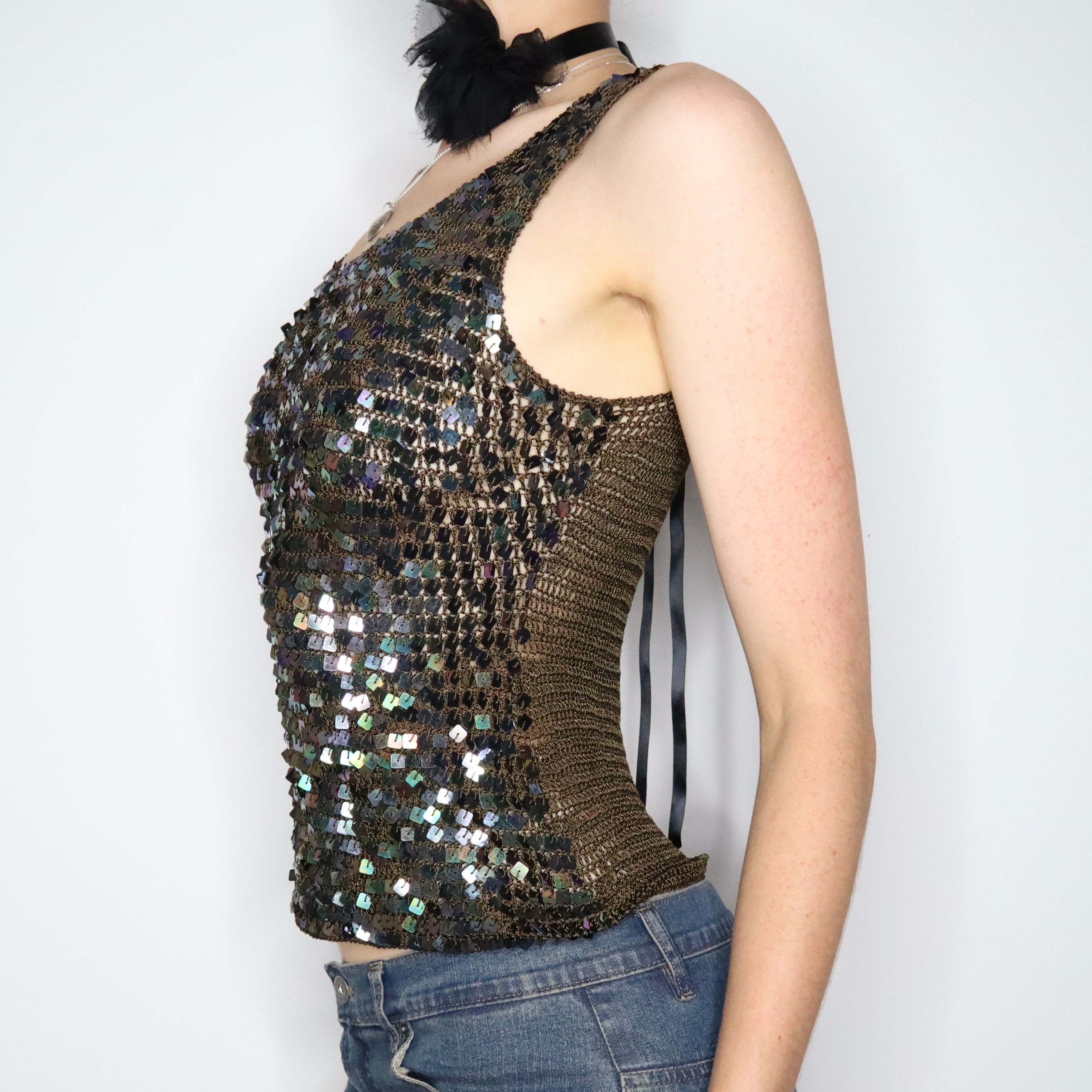Brown Sequin Knit Top (S-M) 