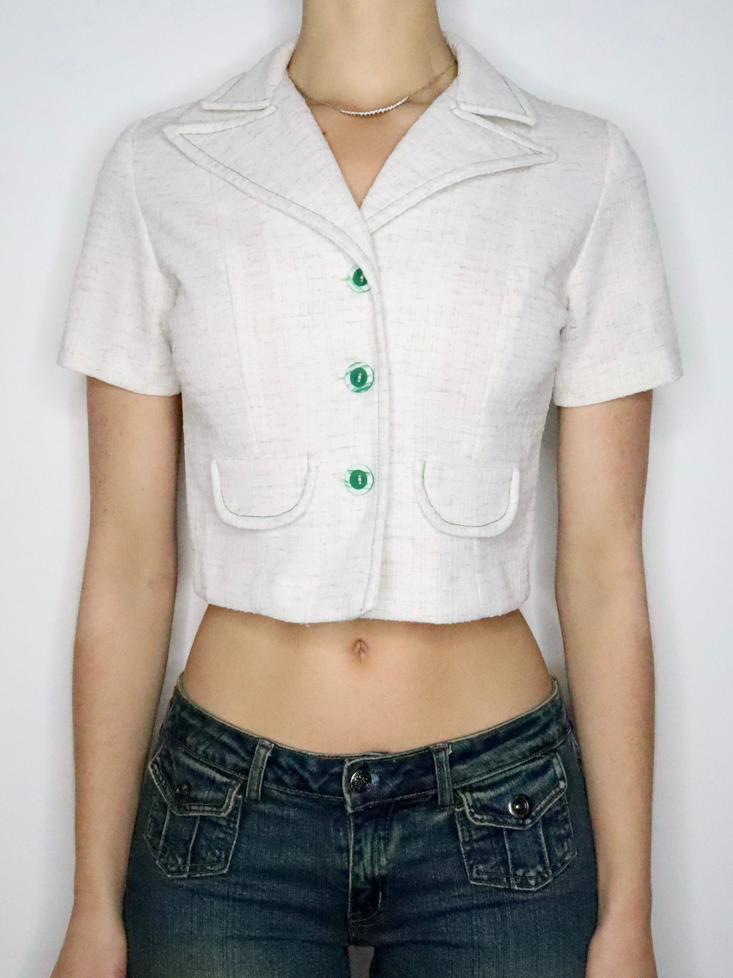 Cropped Off White Blouse (XS-S) 