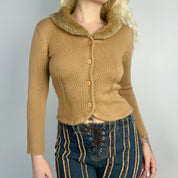 Y2k Faux Fur Collared Cardigan