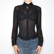 Black Silk Button Up Blouse (M-L) 