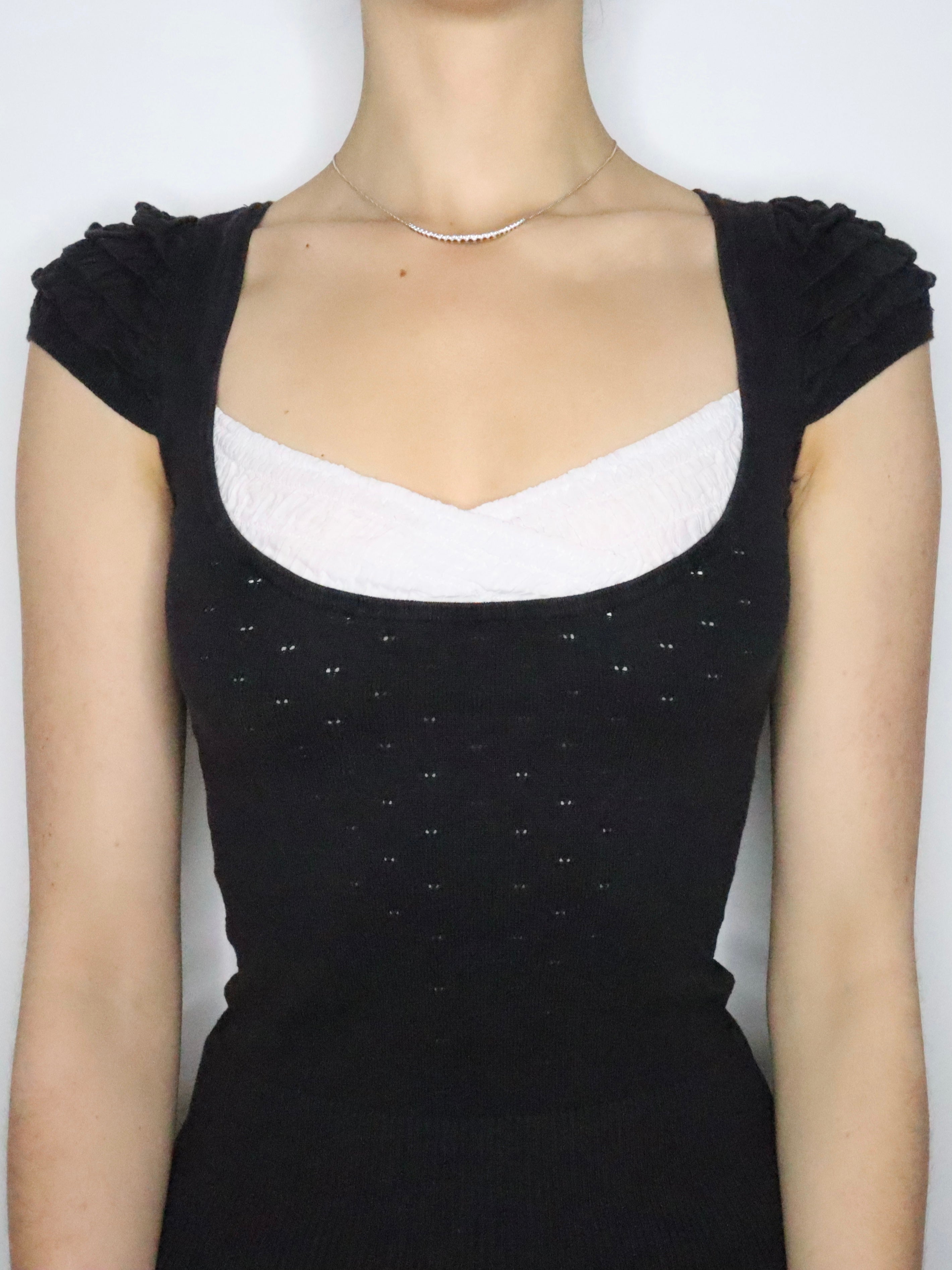 Black Pointelle Milkmaid Blouse (XS-S) 