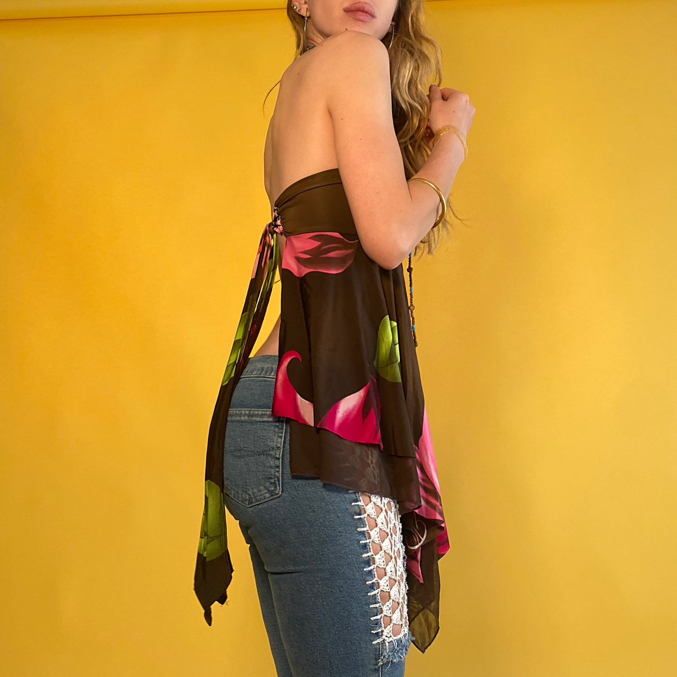 Asymmetrical Floral Tube Top - Small