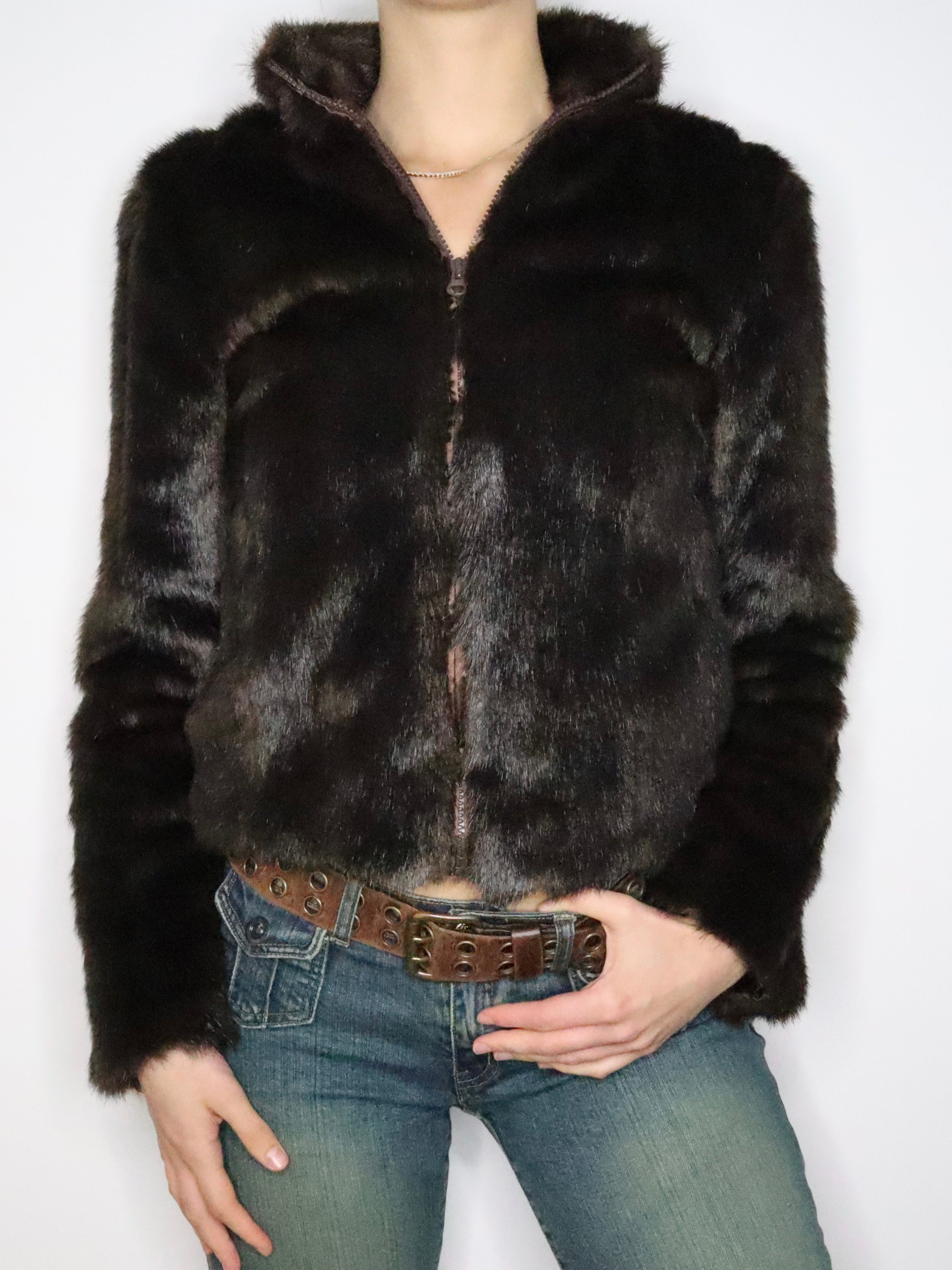 Brown Faux Fur Coat (XS) 