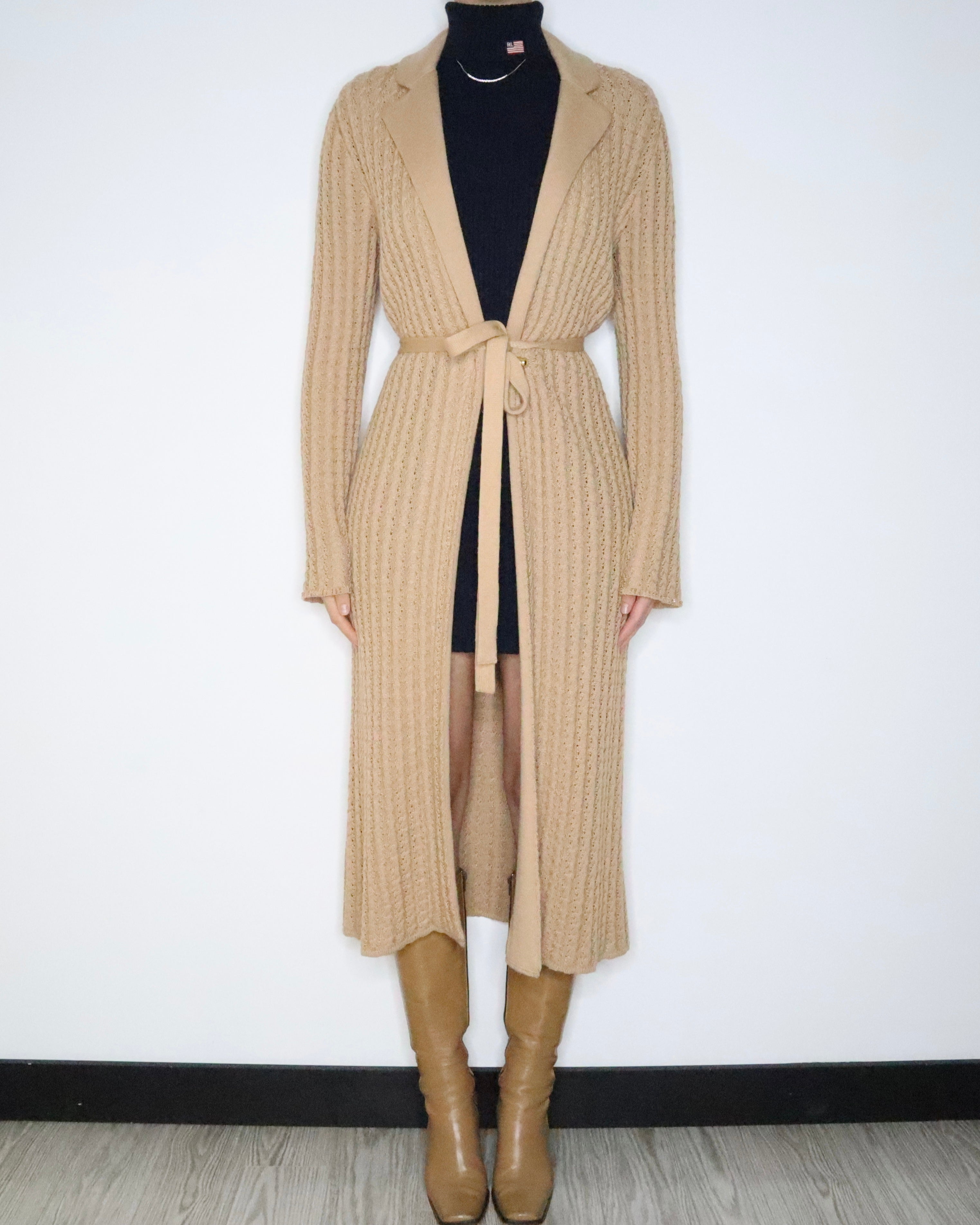 St. John Long Tan Knit Cardigan (M-L)