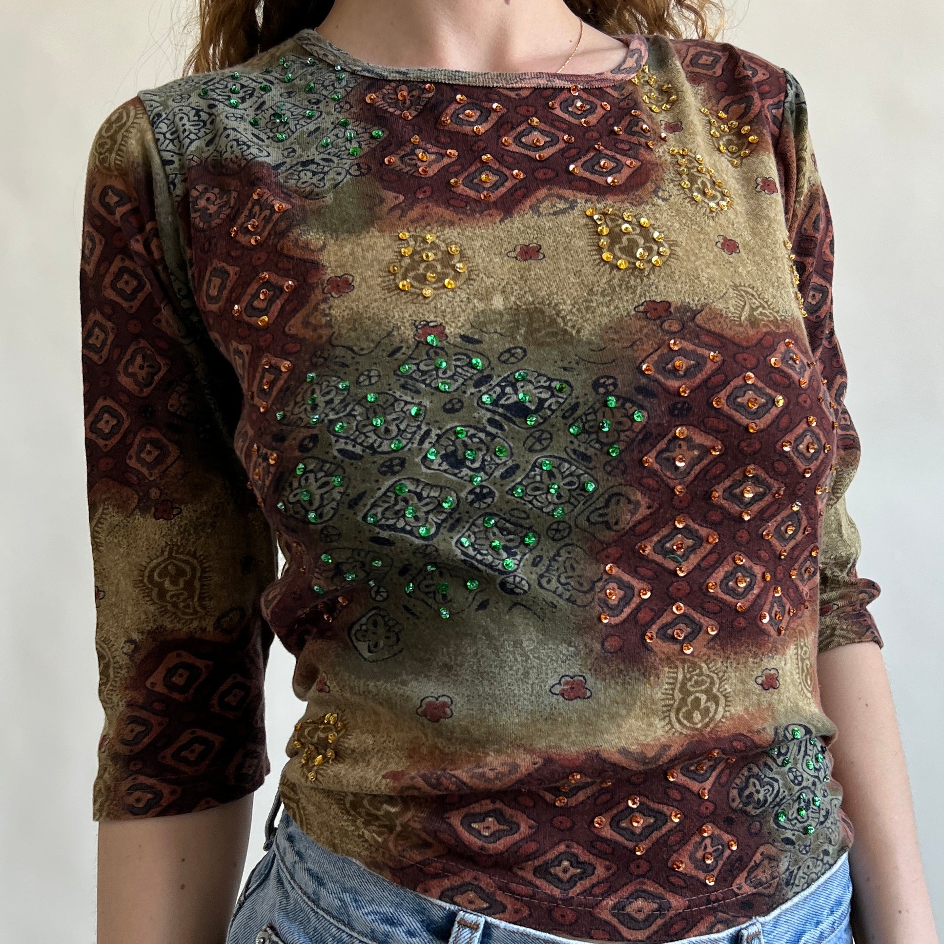 90s beaded patchwork knit