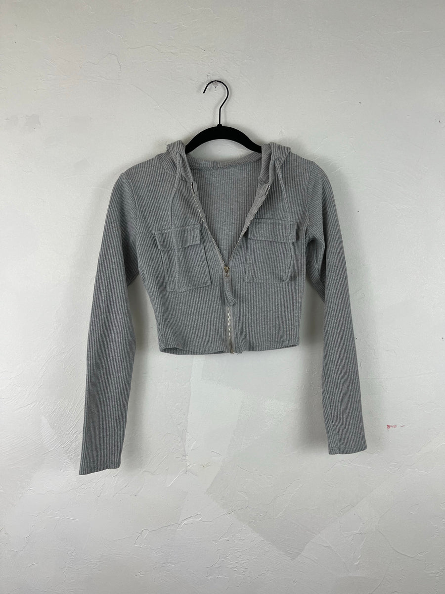 Gray scale crop hoodie