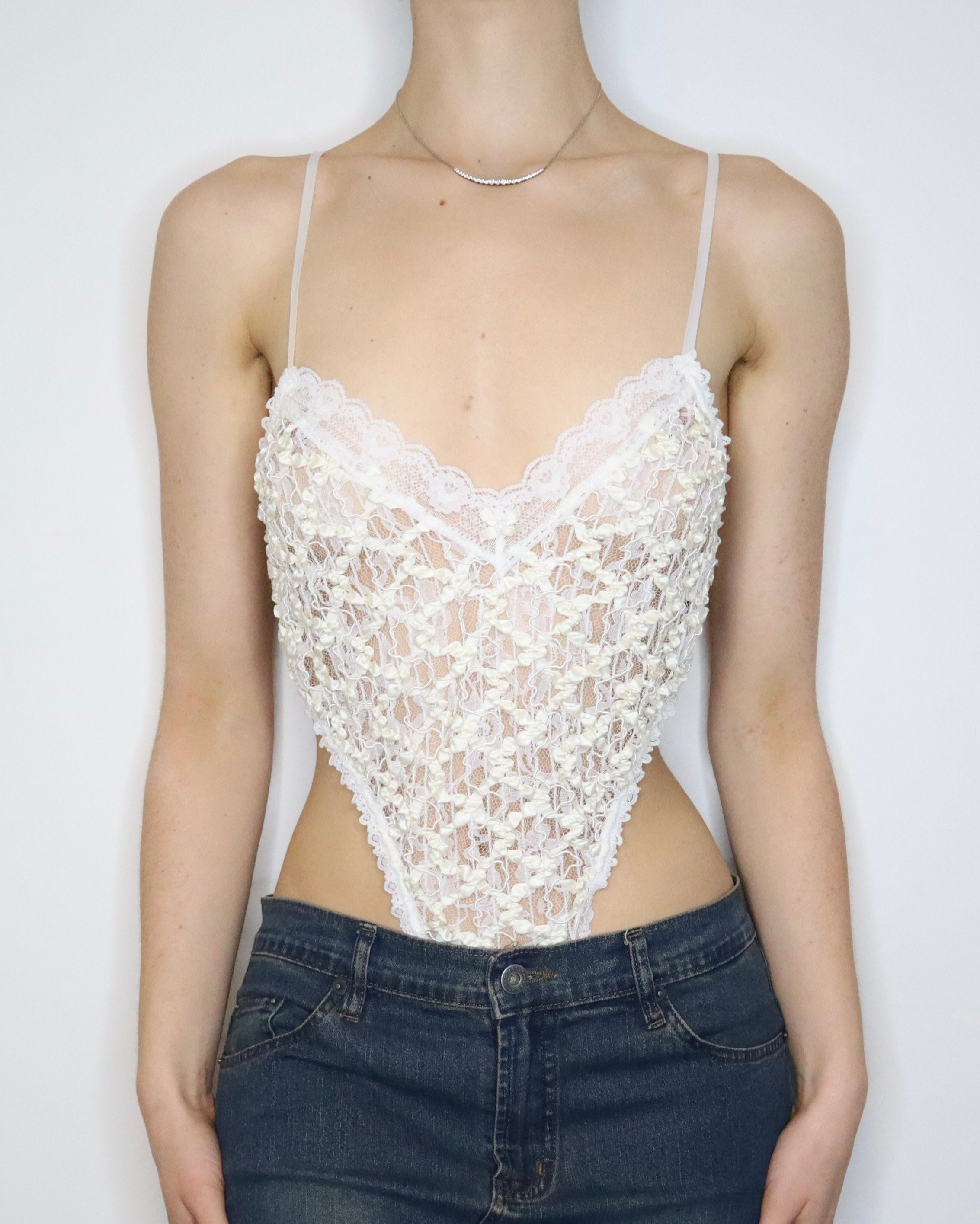 White Lace High Cut Teddy (S-M) 