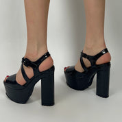 Snake Skin Print Black Platform Heels (8)
