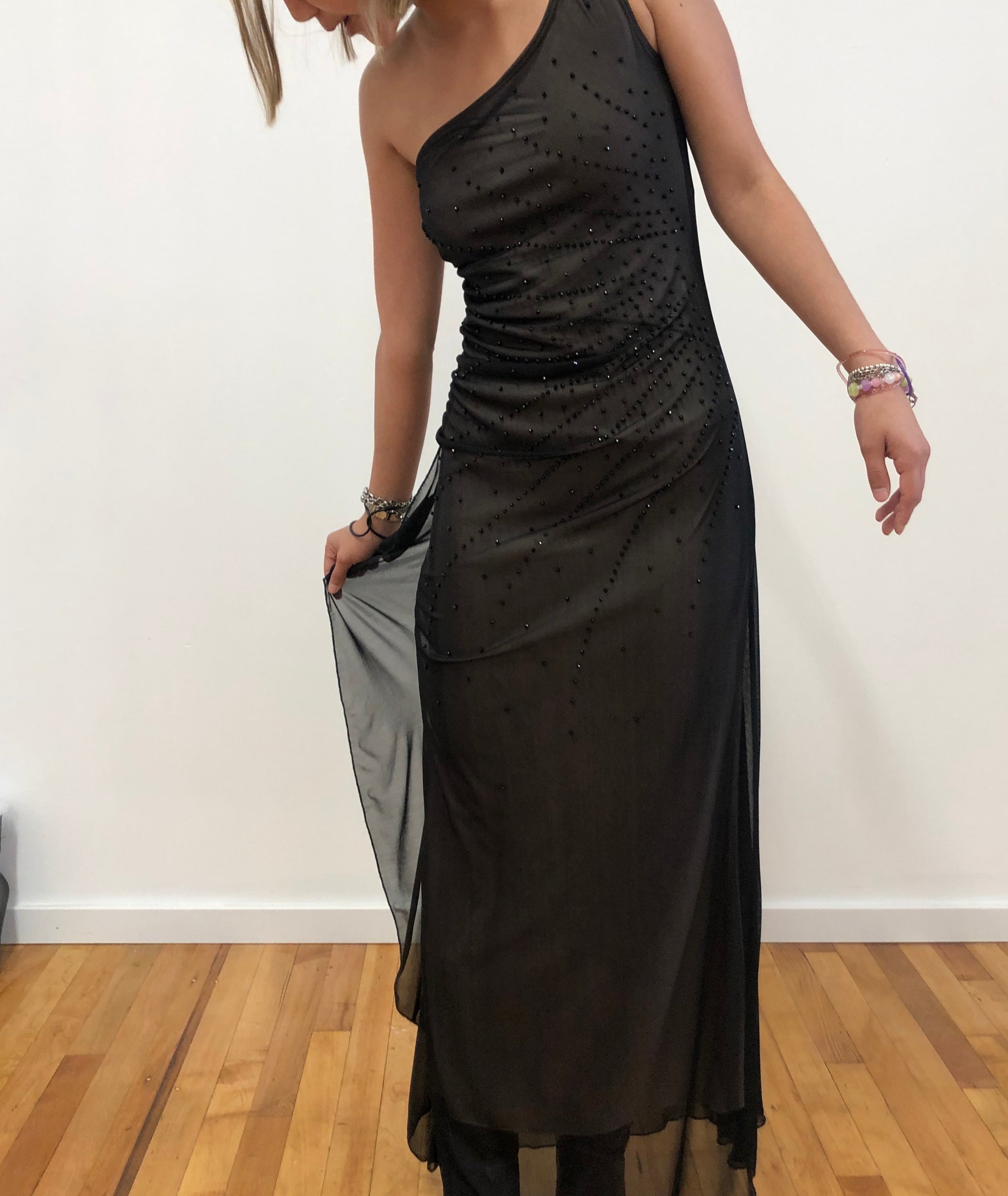 One shoulder black dress