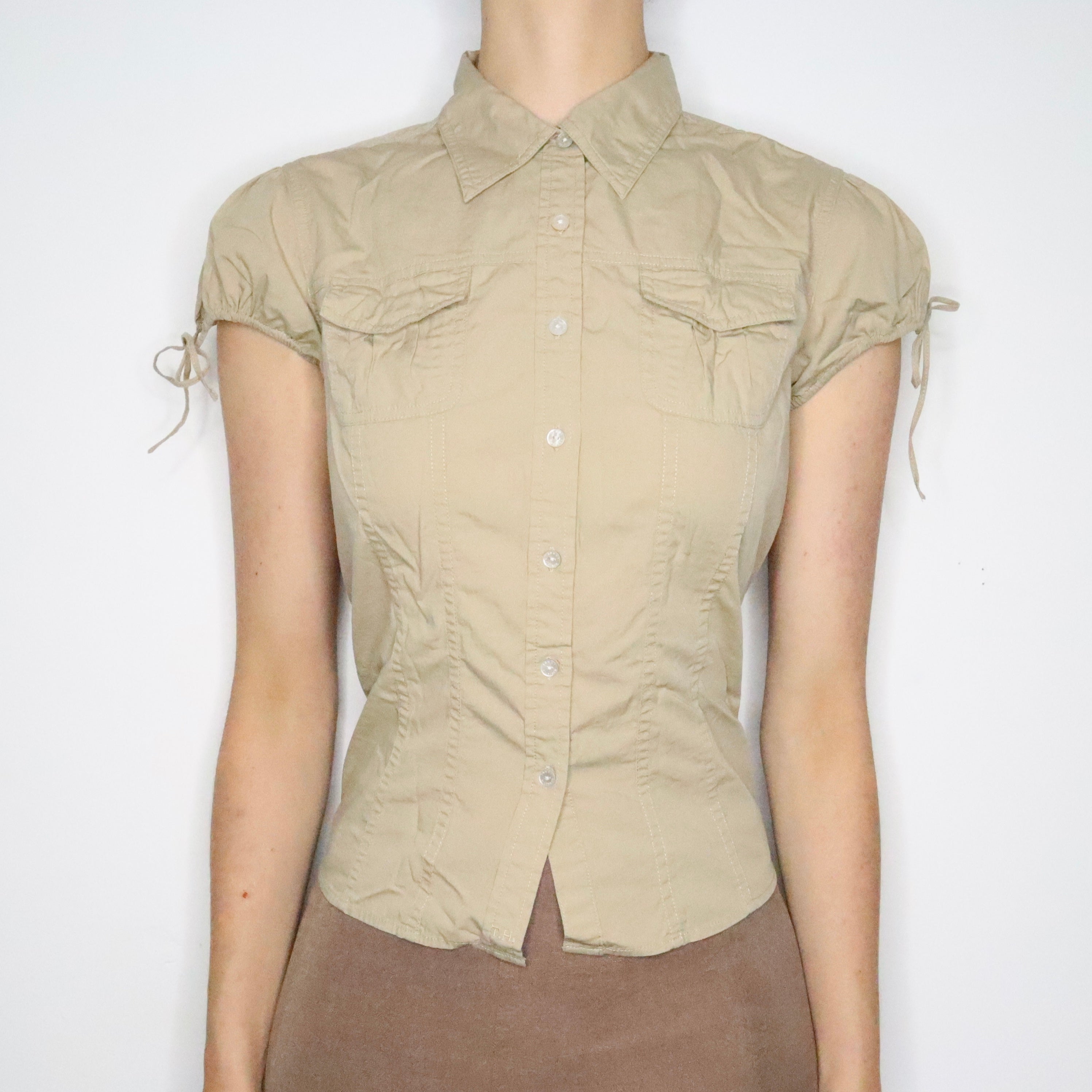 Tan Short Sleeve Button Up (M-L)