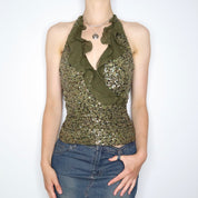 Green Sequin Halter Top (S-M)